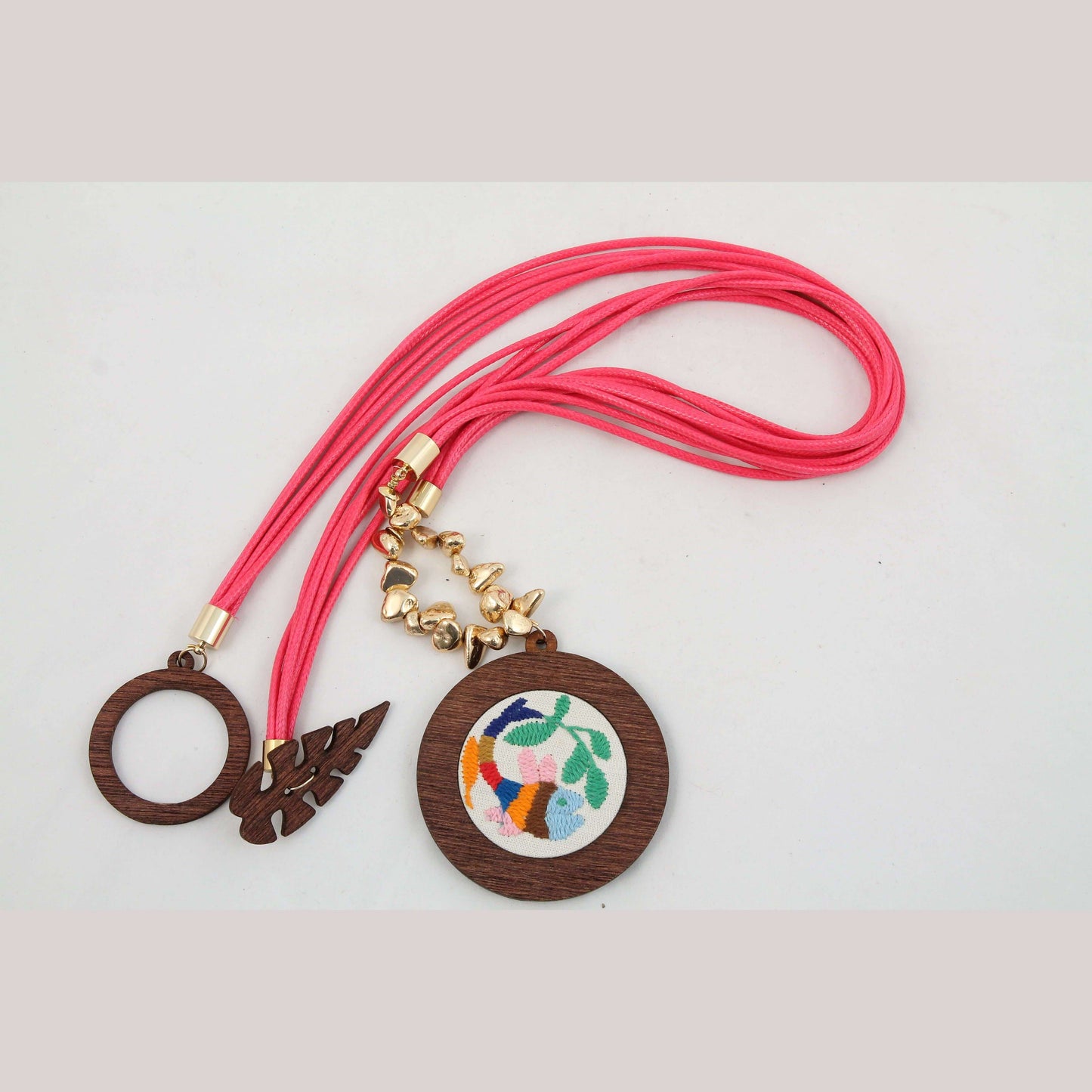Hand Crafted Necklace Wood/ Embroidered Wearable Art Mexican Jewelry #2