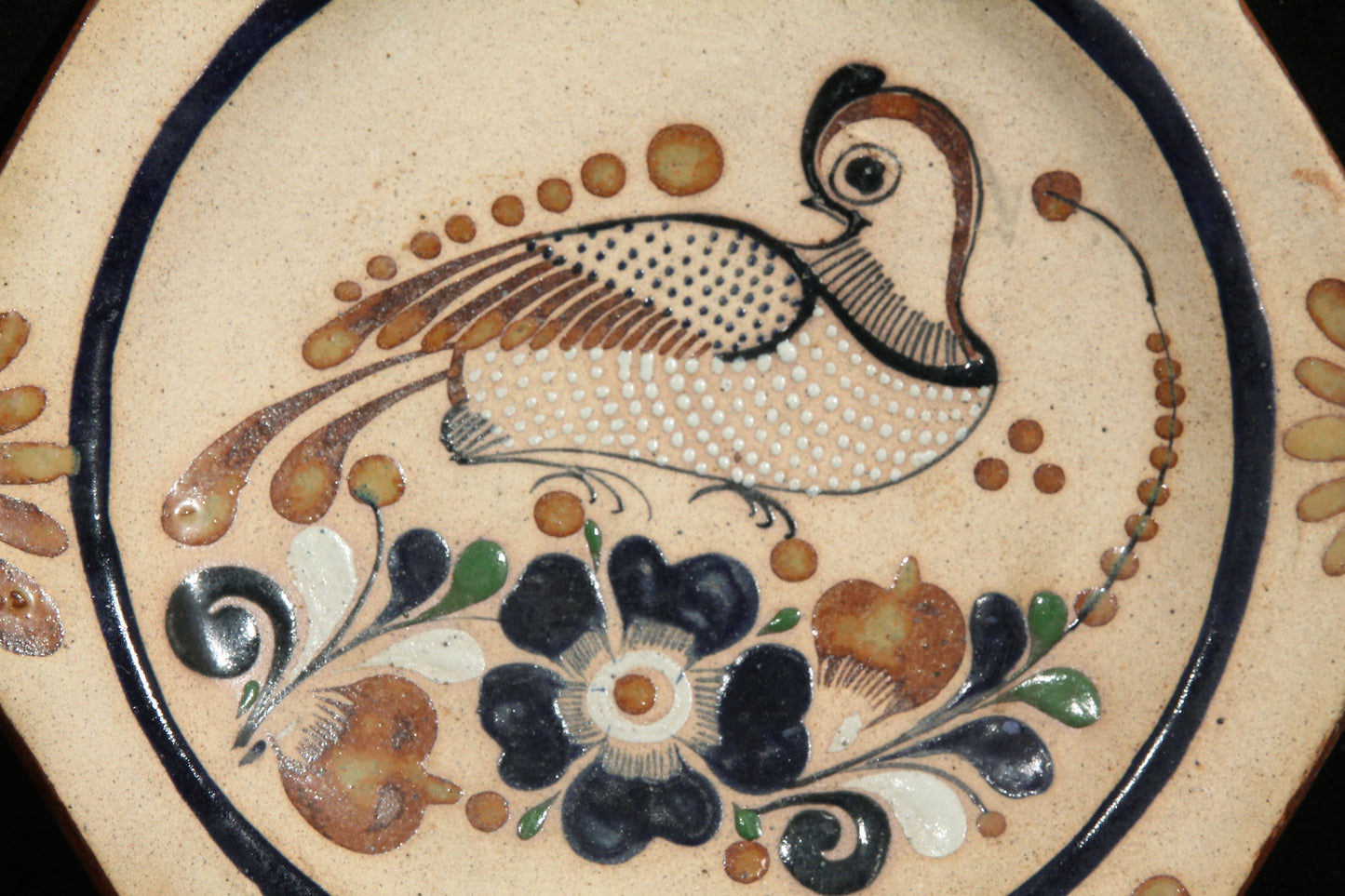 Mexican Raised Ceramic Hanging Small Plate Quail Blue/Flower