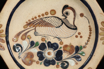 Mexican Raised Ceramic Hanging Small Plate Quail Blue/Flower