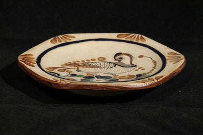 Mexican Raised Ceramic Hanging Small Plate Quail Blue/Flower