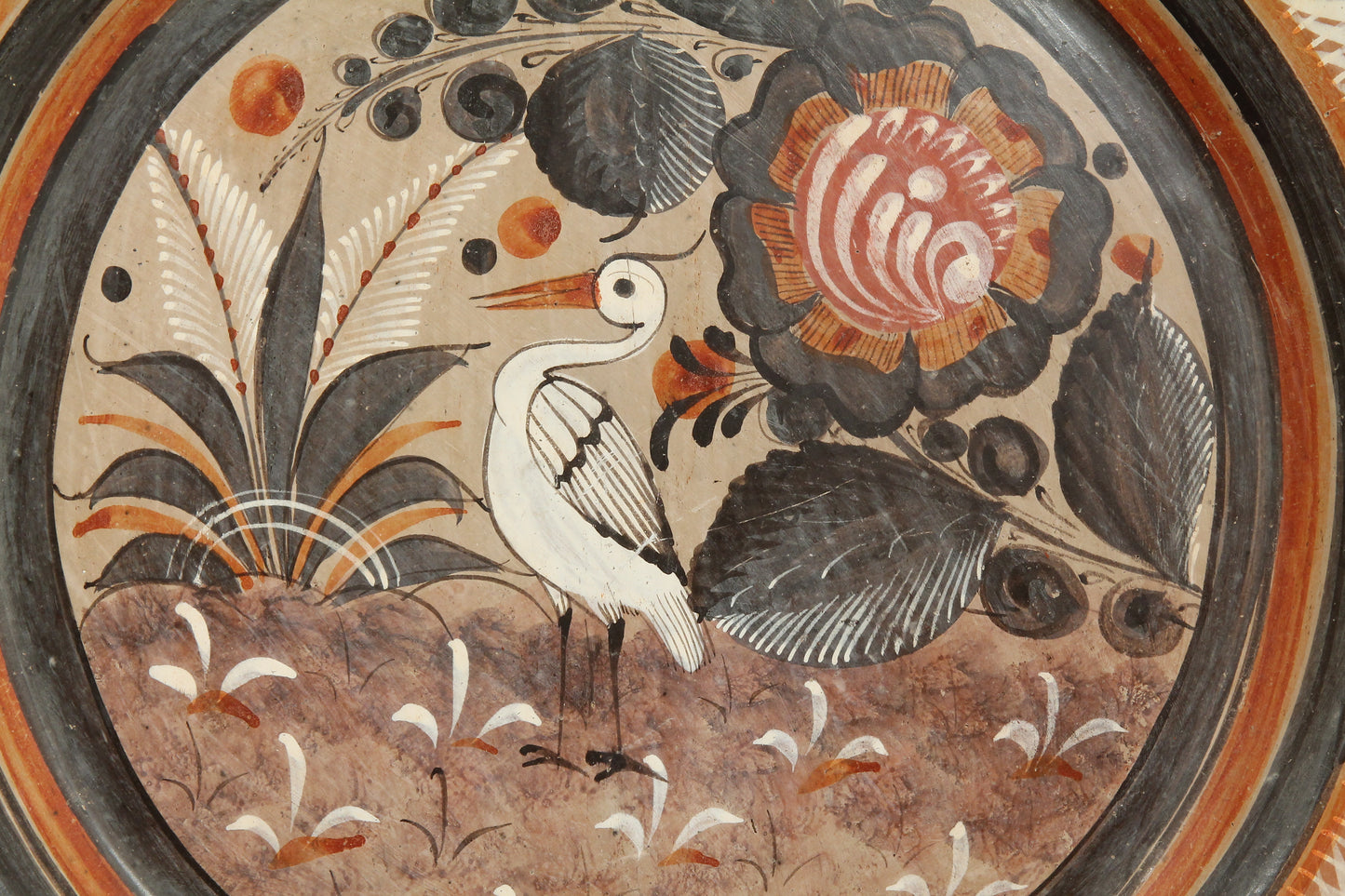 X-Large  Vintage Ceramic Hanging Platter Mexico Folk Art White Egret