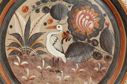 X-Large  Vintage Ceramic Hanging Platter Mexico Folk Art White Egret