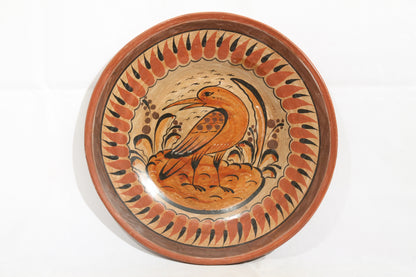 Vintage Ceramic Hanging Plate Hand Painted Mexico Folk Art Burnt Sienna
