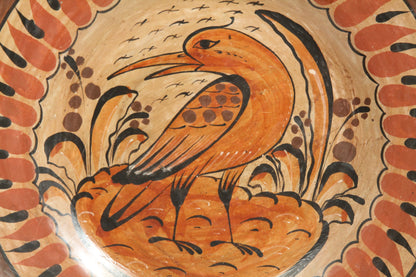 Vintage Ceramic Hanging Plate Hand Painted Mexico Folk Art Burnt Sienna