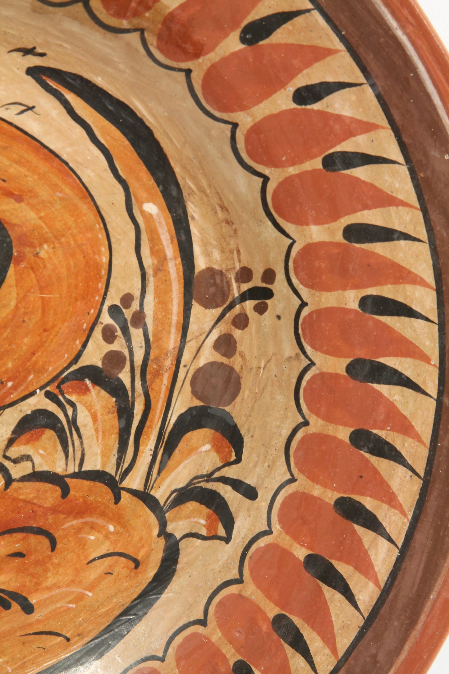 Vintage Ceramic Hanging Plate Hand Painted Mexico Folk Art Burnt Sienna