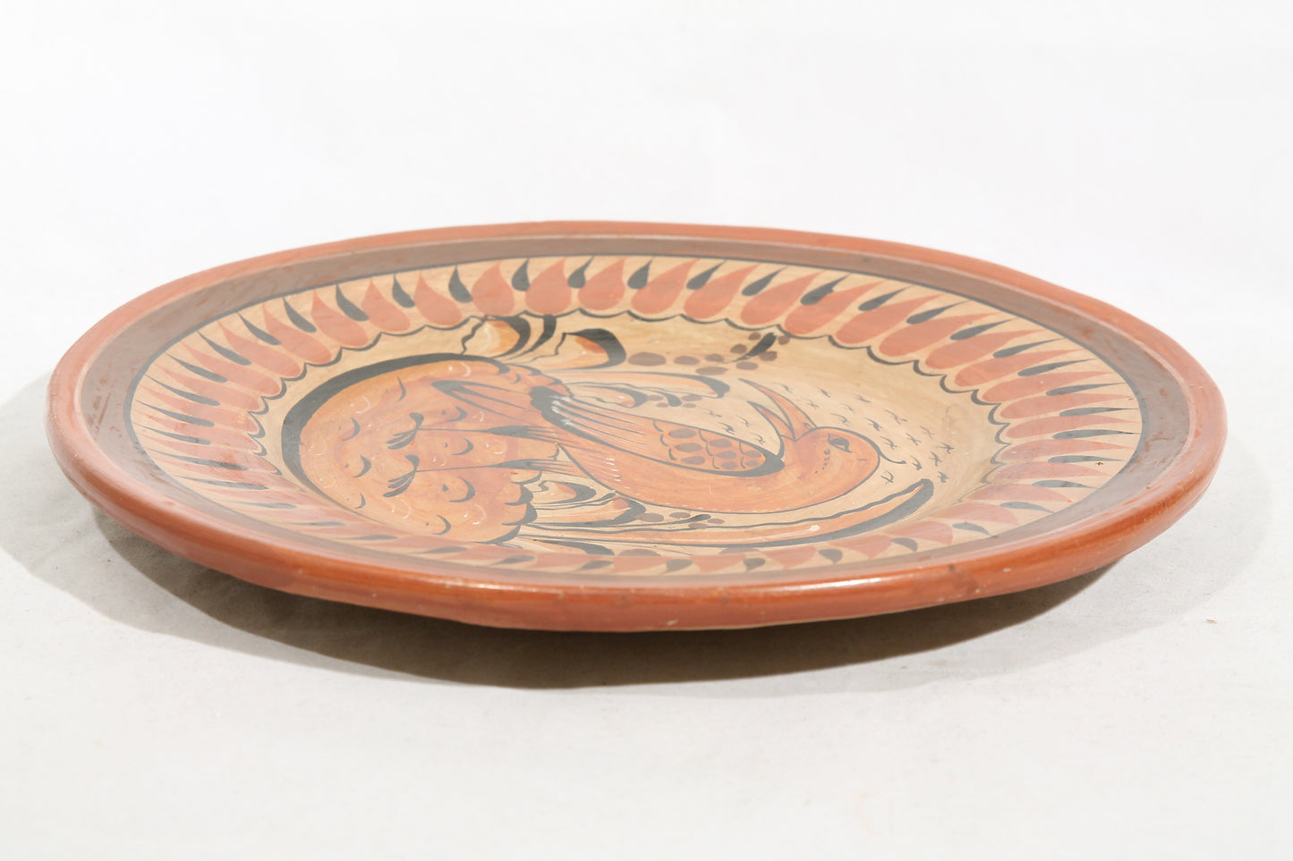 Vintage Ceramic Hanging Plate Hand Painted Mexico Folk Art Burnt Sienna
