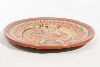 Vintage Ceramic Hanging Plate Hand Painted Mexico Folk Art Burnt Sienna
