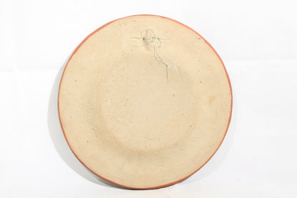 Vintage Ceramic Hanging Plate Hand Painted Mexico Folk Art Burnt Sienna
