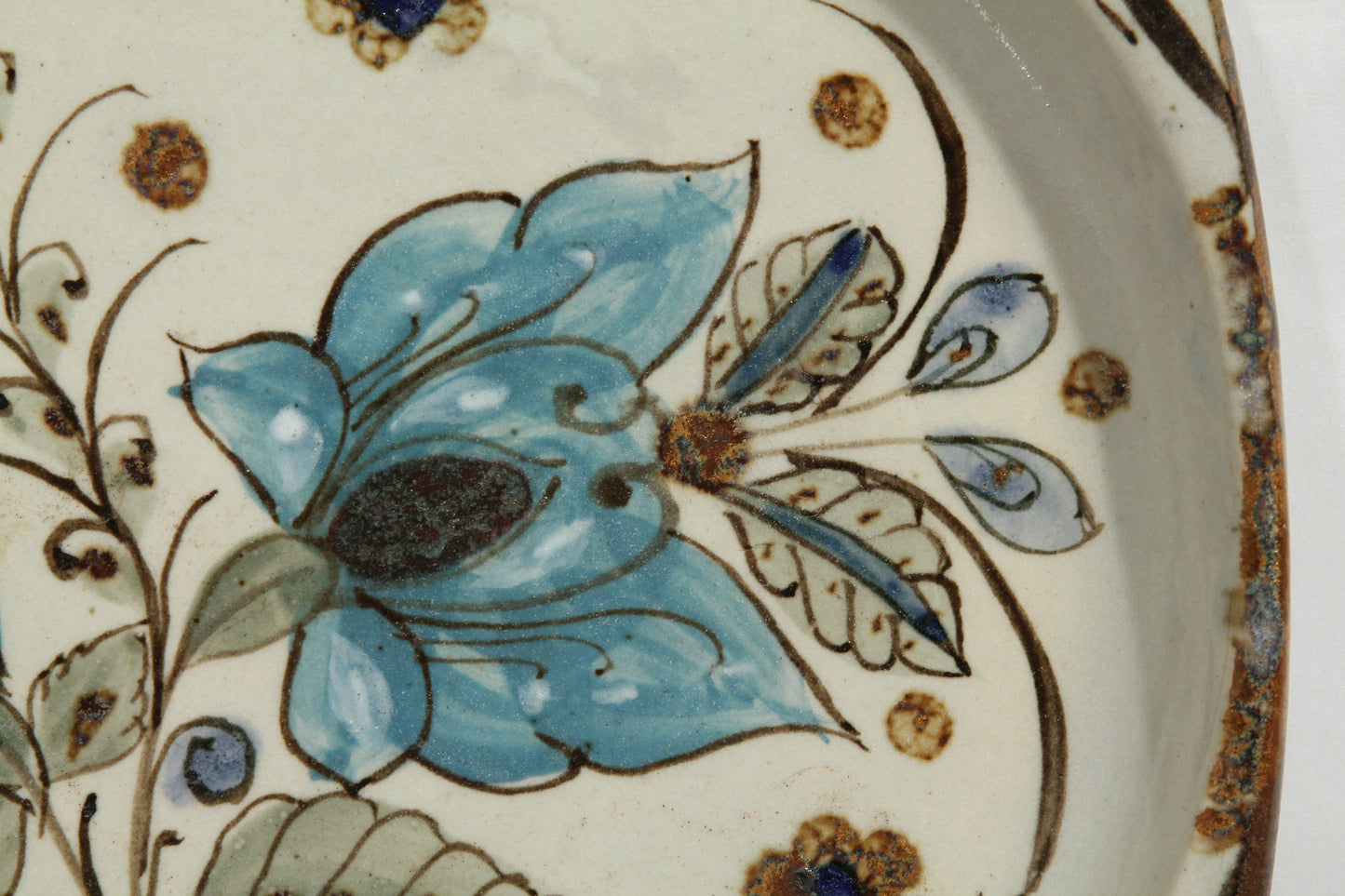 Vintage Ceramic Plate Tonala Mexico Hand Painted Blue Flower, Ken Edwards