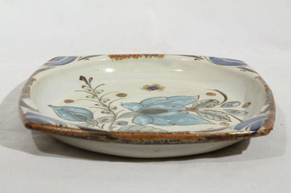 Vintage Ceramic Plate Tonala Mexico Hand Painted Blue Flower, Ken Edwards