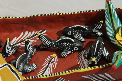 Ceramic Boat/Fisherman/Fish Mexico Folk Art Ocumicho Collectible Décor