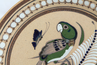 Mexican Ceramic Hanging Plate Hand Painted Folk Art Green Parrot