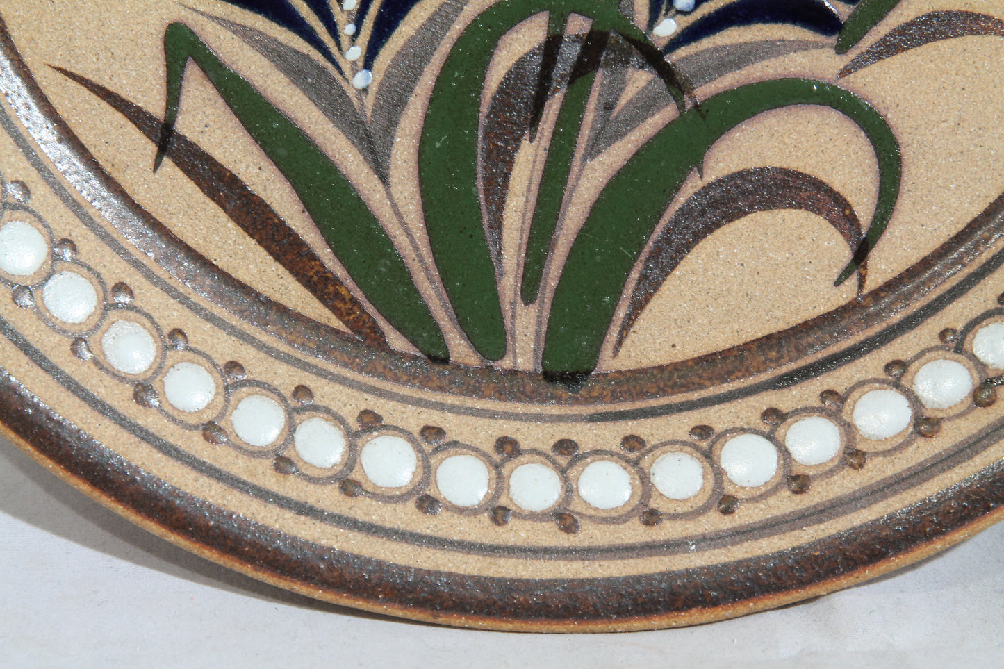 Mexican Ceramic Hanging Plate Hand Painted Folk Art Green Parrot