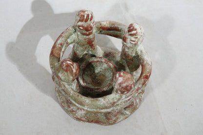 Vintage Mexican Incense/Candle Holder Circle of friends Ceramic/Pottery Folk Art