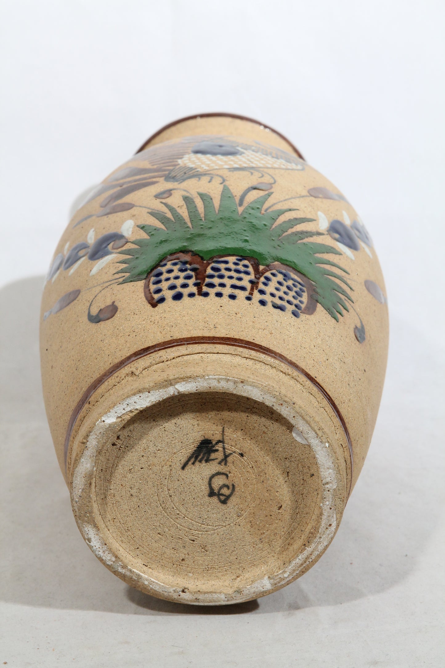 Ceramic Large Vase Mexican Folk Art Initialed Collectible Décor Parrot