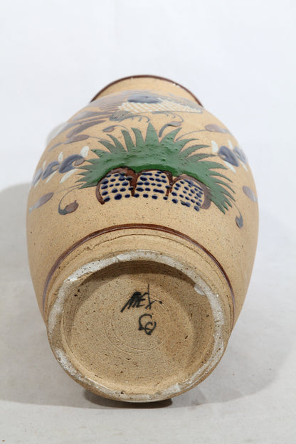 Ceramic Large Vase Mexican Folk Art Initialed Collectible Décor Parrot