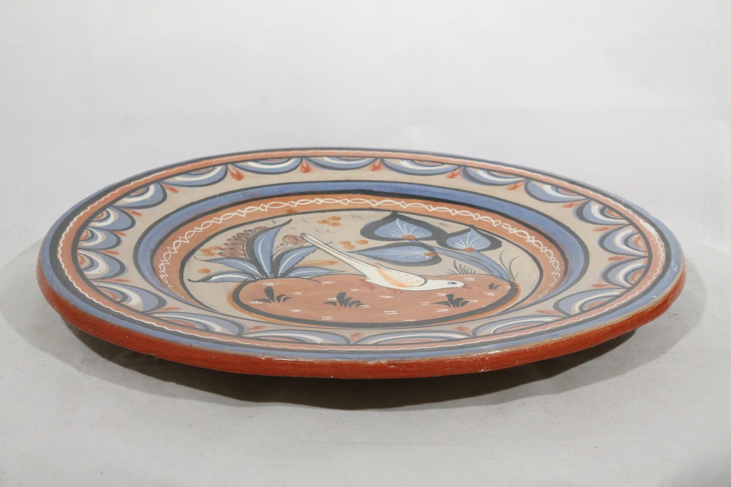 Large Mexican Ceramic Hanging Platter Hand Painted Folk Art White Dove