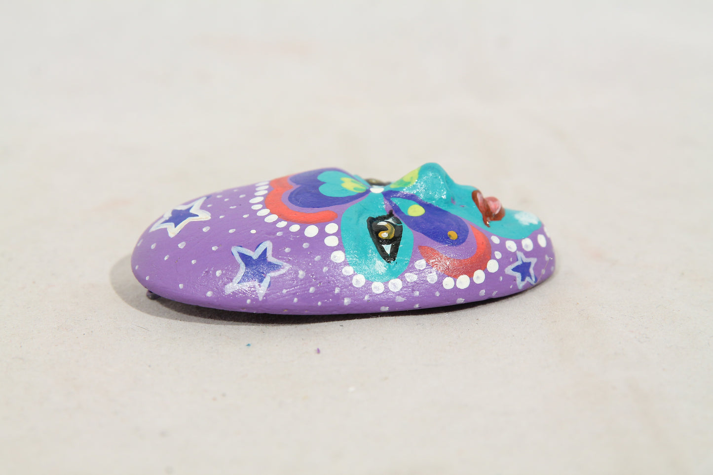 Ceramic Hanging Tiny Purple Mask Heart Stars Mexican Folk Art Macias Family