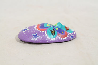 Ceramic Hanging Tiny Purple Mask Heart Stars Mexican Folk Art Macias Family