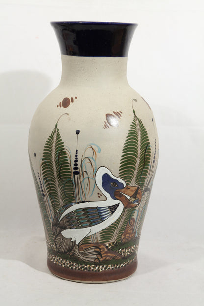 X-Lrg Ceramic Vase Mexican Folk Art Mateos Tostado Collectible Décor Heron