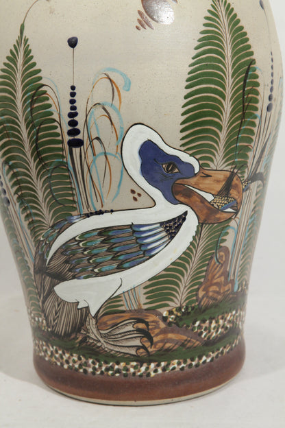 X-Lrg Ceramic Vase Mexican Folk Art Mateos Tostado Collectible Décor Heron