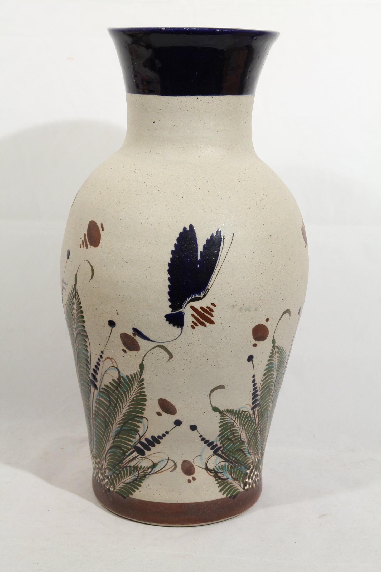 X-Lrg Ceramic Vase Mexican Folk Art Mateos Tostado Collectible Décor Heron
