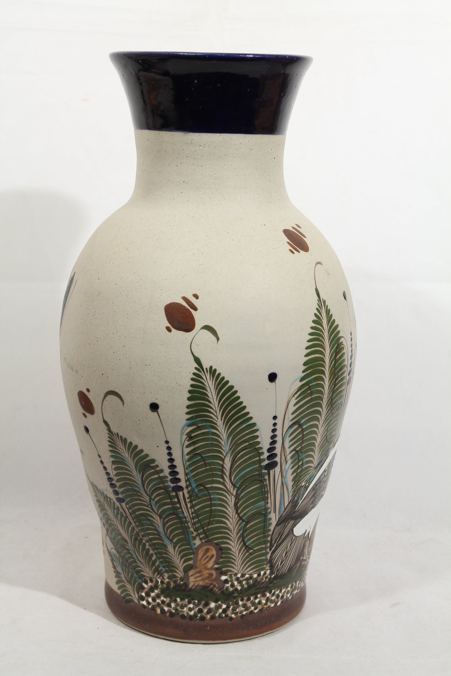 X-Lrg Ceramic Vase Mexican Folk Art Mateos Tostado Collectible Décor Heron