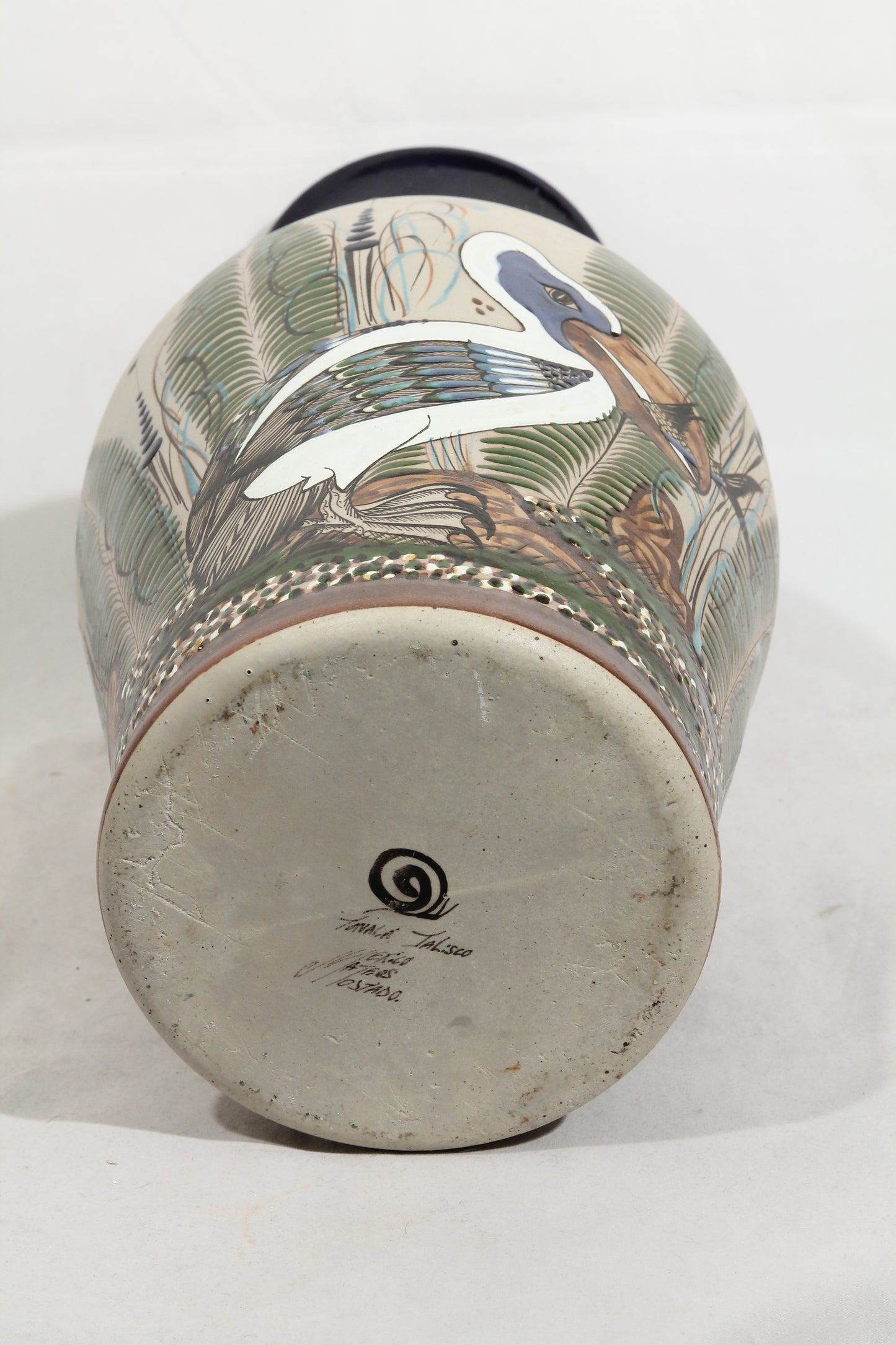 X-Lrg Ceramic Vase Mexican Folk Art Mateos Tostado Collectible Décor Heron