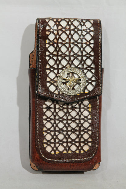 New Leather Belt Loop Cell Phone Holder/Pouch/Case Hand Made Embossed Mexico D