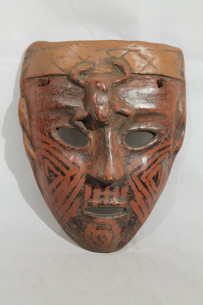Mexican Ceramic Hanging Mask Folk Art Hand Made w Frog
