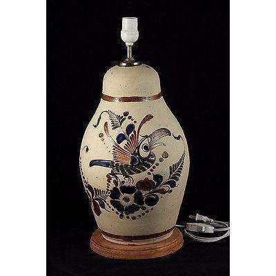 Mexican Parrot Lamp Hand Painted Tonala Mexico Initialed