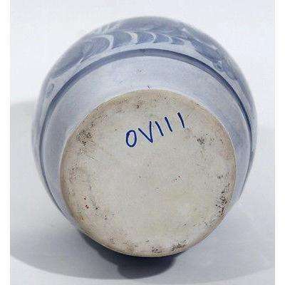ceramic vessel mexican hand vase Blue painted 13 1/2" Tall Flower design