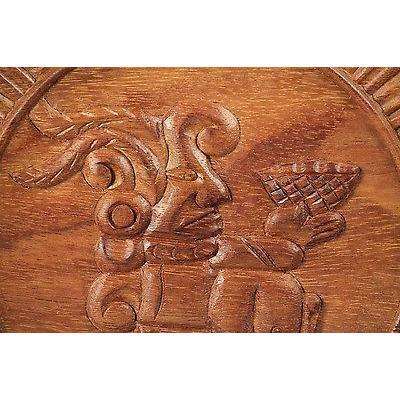 Wood Plate With Mayan Priest Offering Collectible Folk Art Mexico Hand Carved