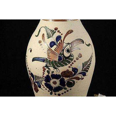 Mexican Parrot Lamp Hand Painted Tonala Mexico Initialed