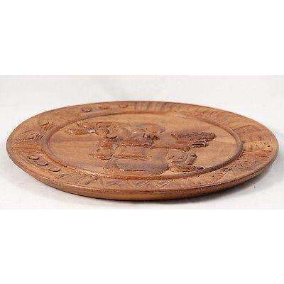 Wood Plate With Mayan Priest Offering Collectible Folk Art Mexico Hand Carved