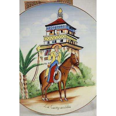 Vintage Mexican Ceramic Hanging Plate "La Campanilla" 8" Diameter, Hand Painted