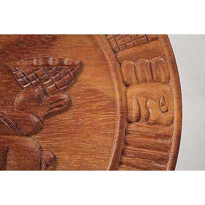 Wood Plate With Mayan Priest Offering Collectible Folk Art Mexico Hand Carved
