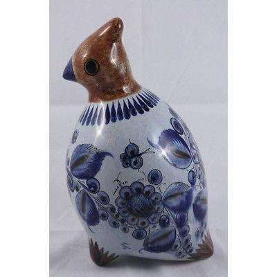 Mexican Ceramic Vintage Bird Pottery Burnished Art Hand Signed Folk Mexico Paint