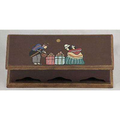 Wood Trinket Box Handmade/Hand Painted South America Folk Art Original Brown