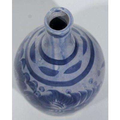 ceramic vessel mexican hand vase Blue painted 13 1/2" Tall Flower design