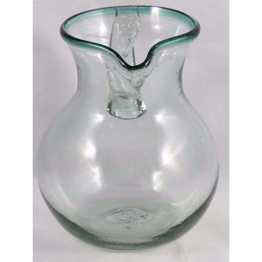 Green Rim Ball Shaped Glass Pitcher Mexico Glassware