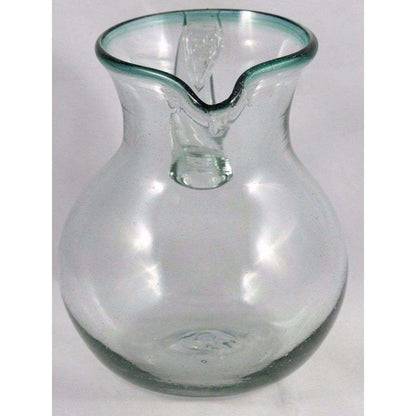 Green Rim Ball Shaped Glass Pitcher Mexico Glassware