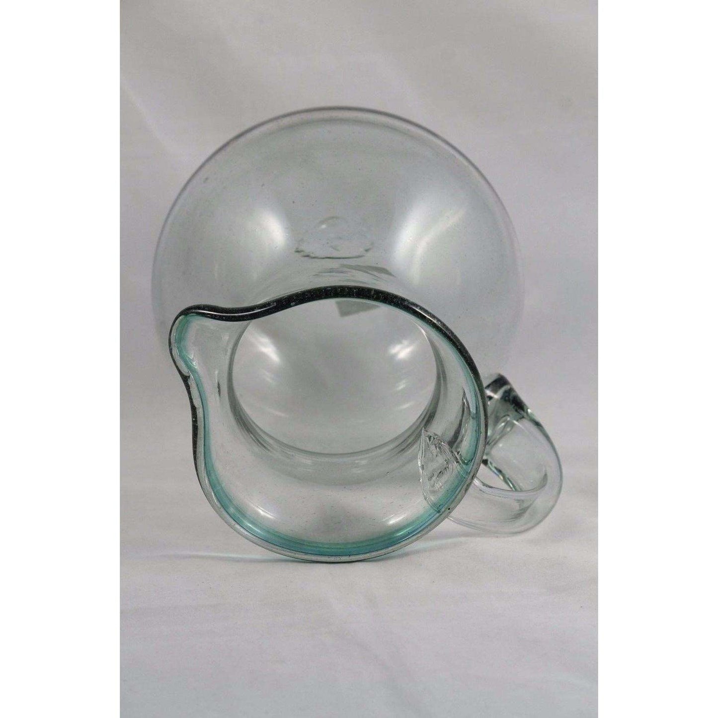 Green Rim Ball Shaped Glass Pitcher Mexico Glassware