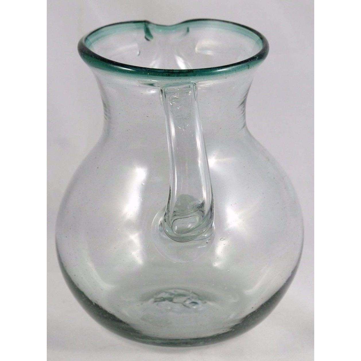 Green Rim Ball Shaped Glass Pitcher Mexico Glassware