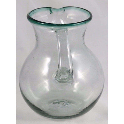 Green Rim Ball Shaped Glass Pitcher Mexico Glassware
