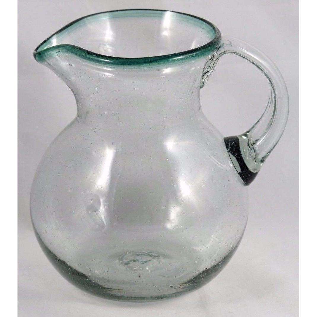 Green Rim Ball Shaped Glass Pitcher Mexico Glassware