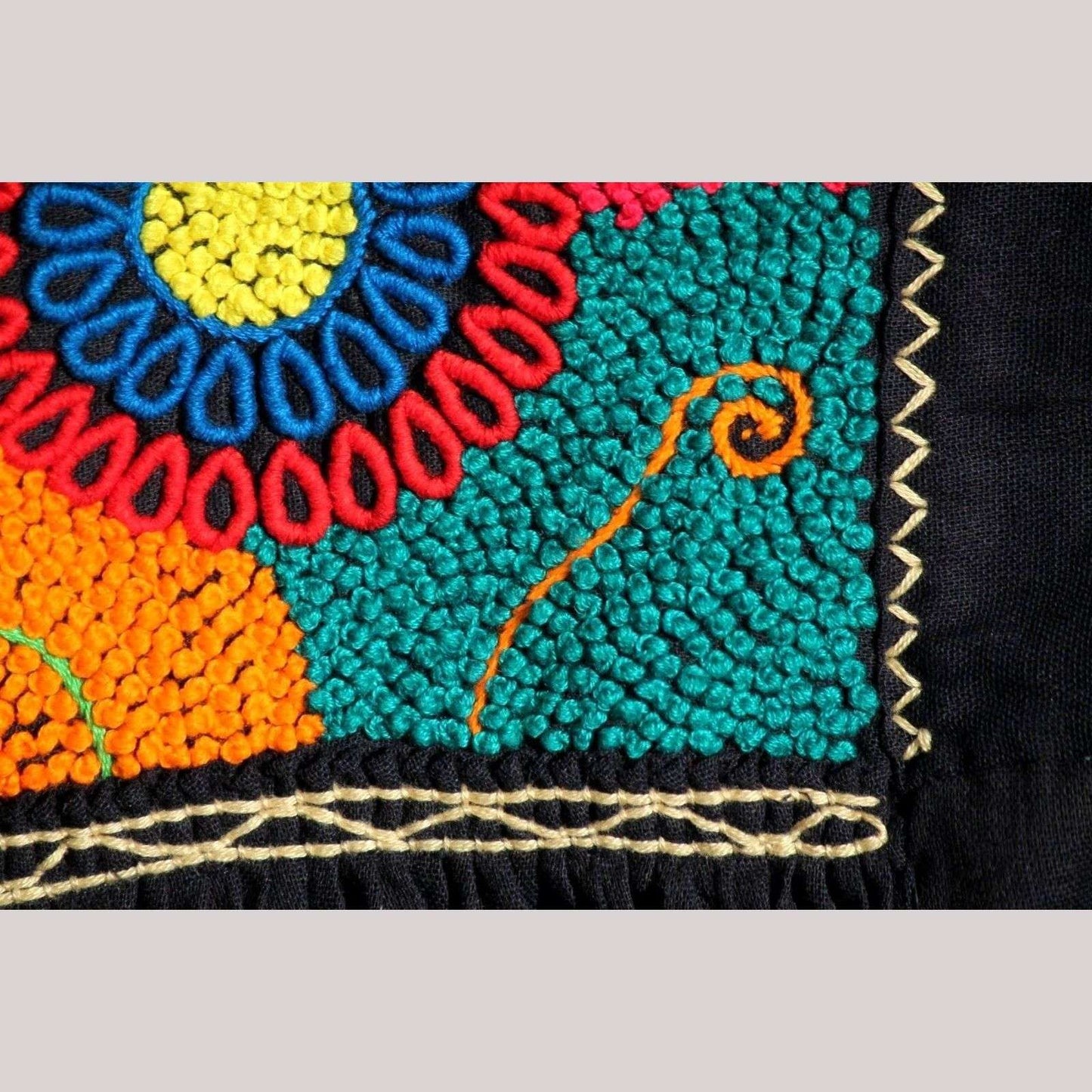 New Authentic Mexican Cotton Blouse/Top Ethnic Embroidered Boho/Hippie Black