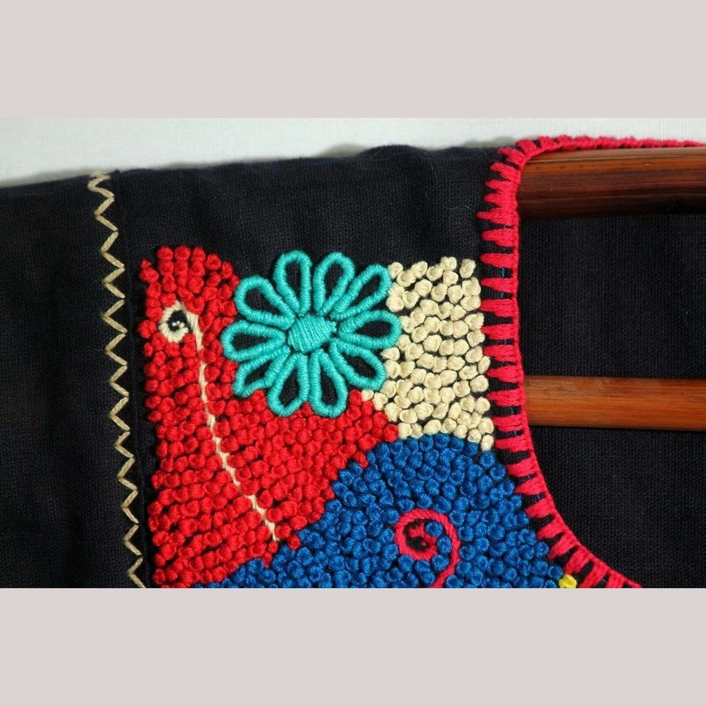 New Authentic Mexican Cotton Blouse/Top Ethnic Embroidered Boho/Hippie Black