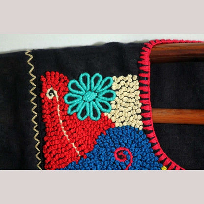 New Authentic Mexican Cotton Blouse/Top Ethnic Embroidered Boho/Hippie Black