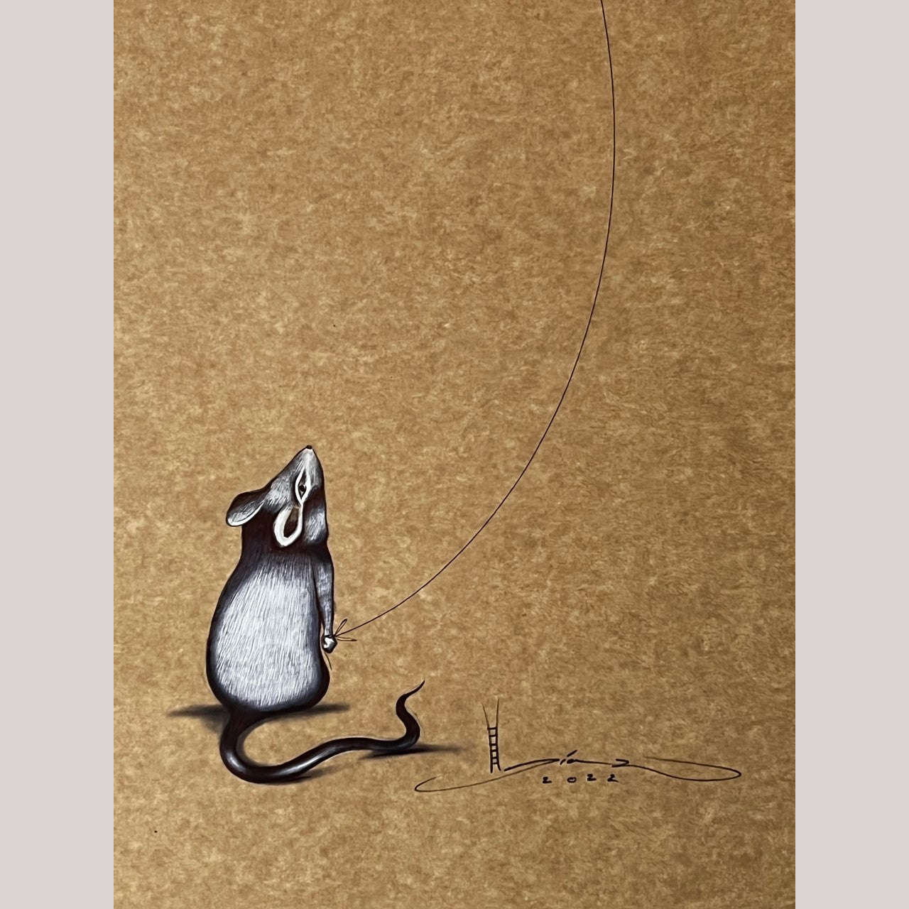 Mexican Fine Art Mixed/Ink Painting/Paper Hermes Diaz Walking The Cat Décor